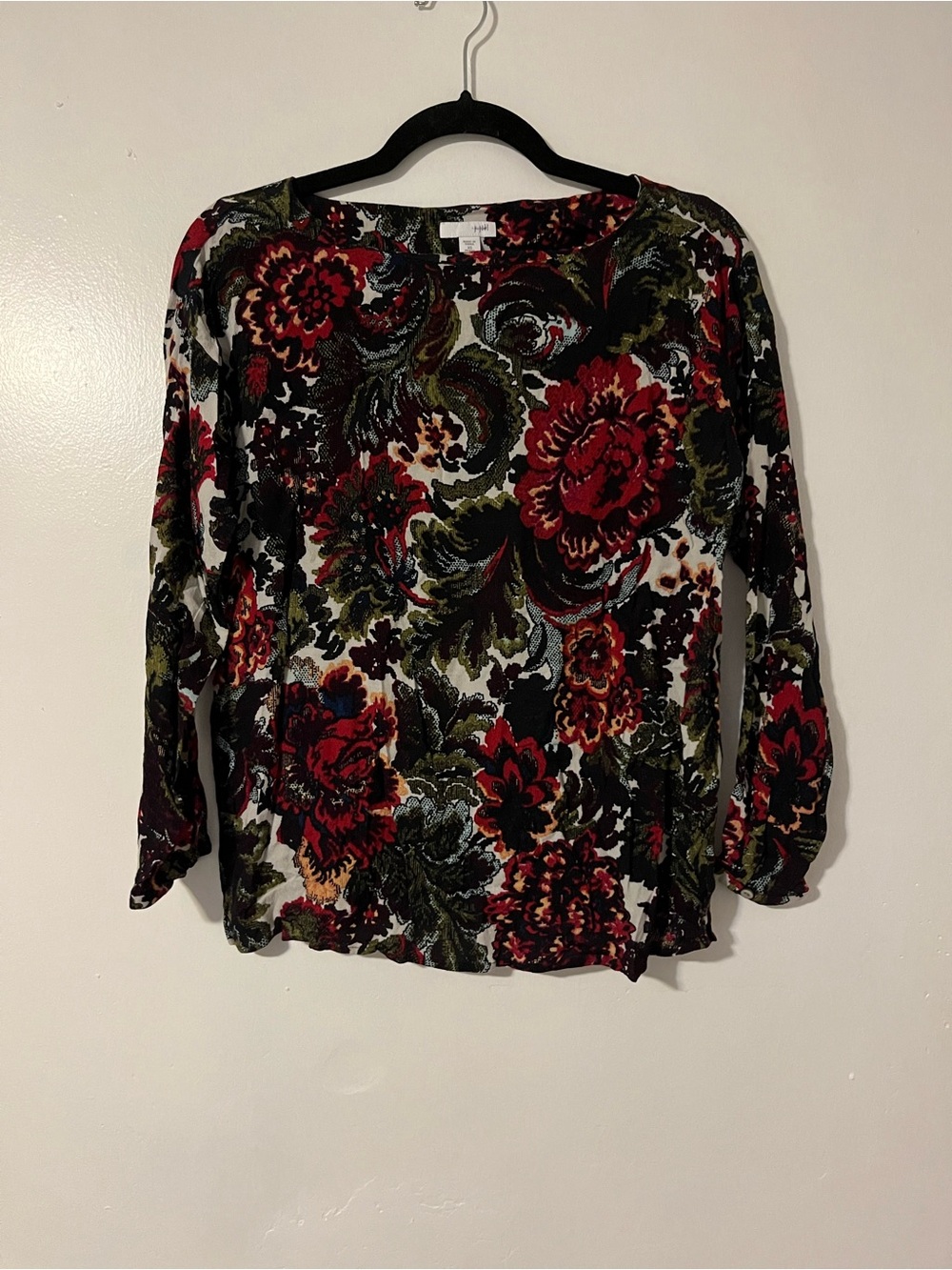 J. Jill Floral Long-Sleeve Top in Red, Olive & Black